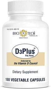 Bio-Tech Pharmacal D3Plus 180-count bottle front label