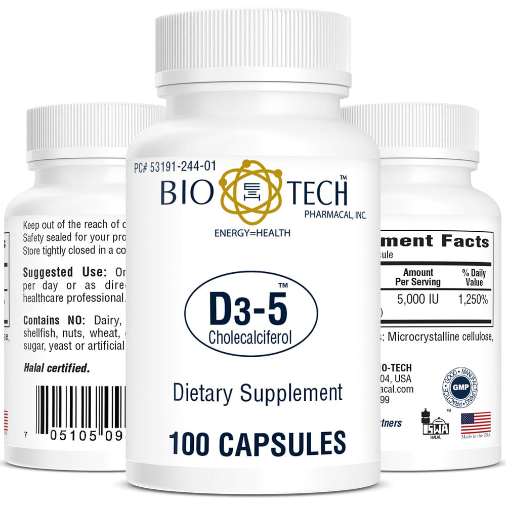 Bio Tech Vitamin D capsule bottle with 5000 IU