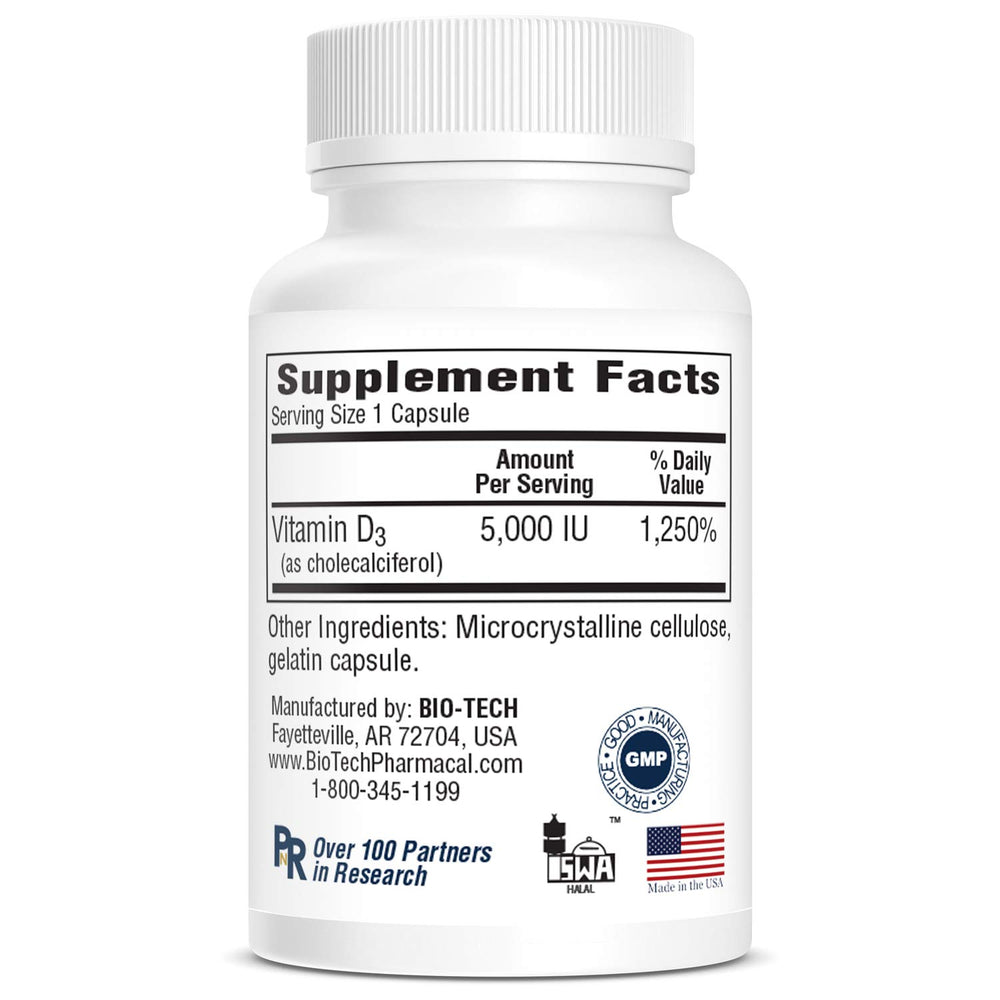 Front view of Bio Tech Vitamin D bottle on white background