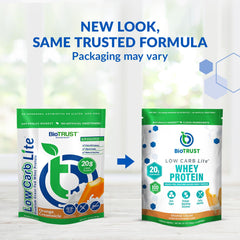 BioTrust Low Carb Lite ingredient panel highlights grass-fed whey and ProHydrolase enzymes.