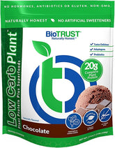Front packaging image of BioTRUST Low Carb Plant Chocolate flavor