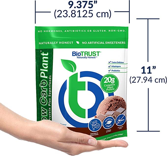 Serving size and nutrition facts for BioTRUST Low Carb Plant Chocolate