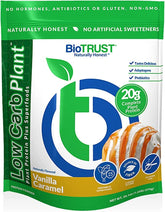 BioTrust Low Carb Plant Vanilla Caramel tub - front view