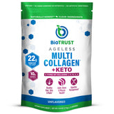 BioTrust Multi Collagen + Keto MCT Oil Unflavored powder scoop in glass