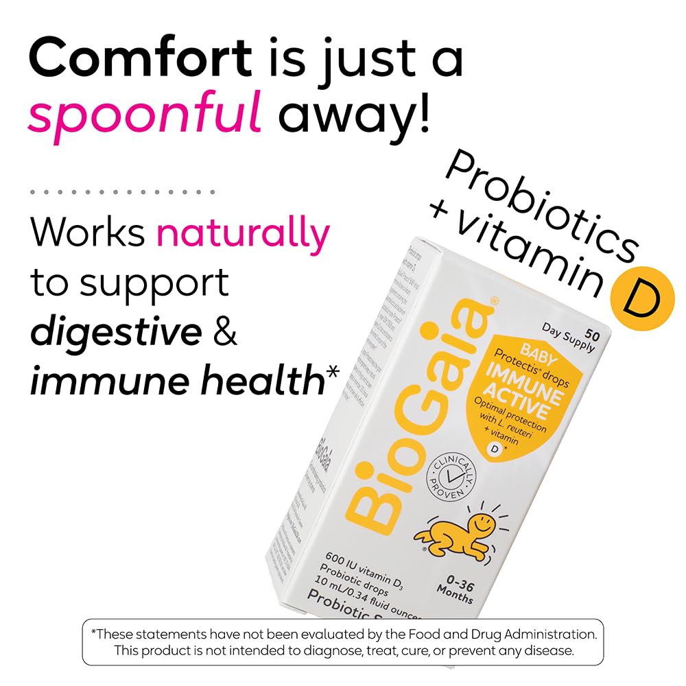 Close-up of BioGaia probiotic drops bottle with Vitamin D3 label