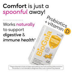 Close-up of BioGaia probiotic drops bottle with Vitamin D3 label
