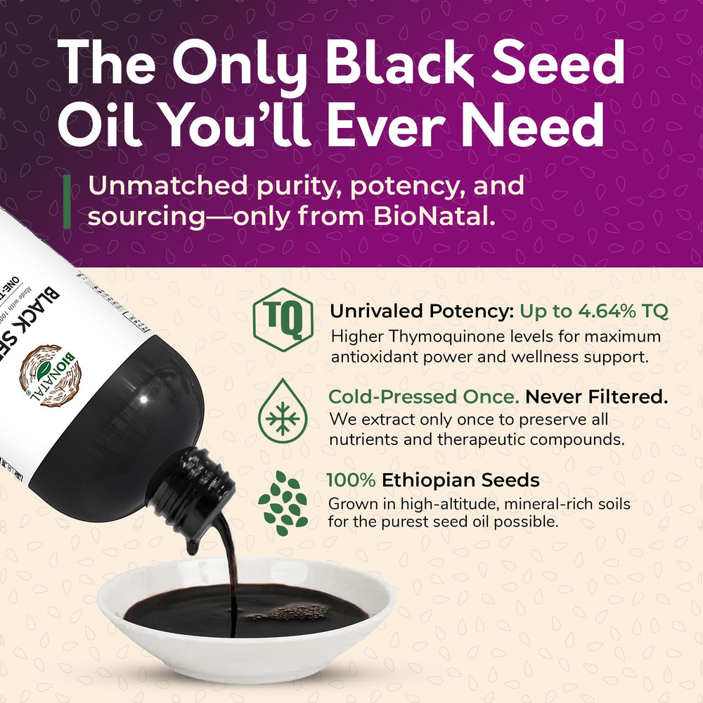 BioNatal label on 16oz bottle of Ethiopian Nigella Sativa oil