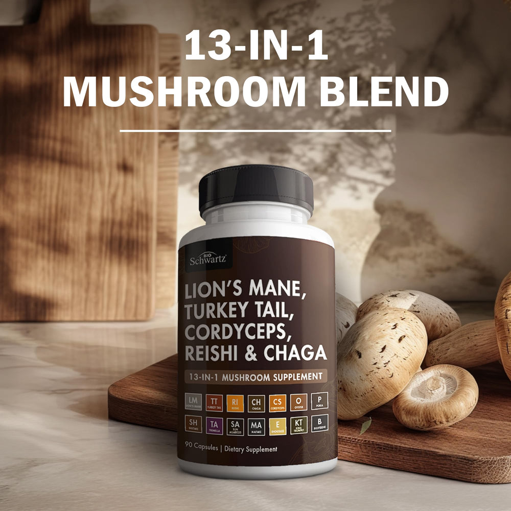Reishi and Cordyceps mushrooms for energy in BioSchwartz supplement