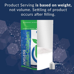 prepared collagen drink with scoop and powder in a glass