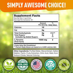 Sugar-free L-Tyrosine Gummies packaging label