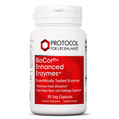 BioCore Enhanced Enzymes product bottle with beans and vegetables graphic