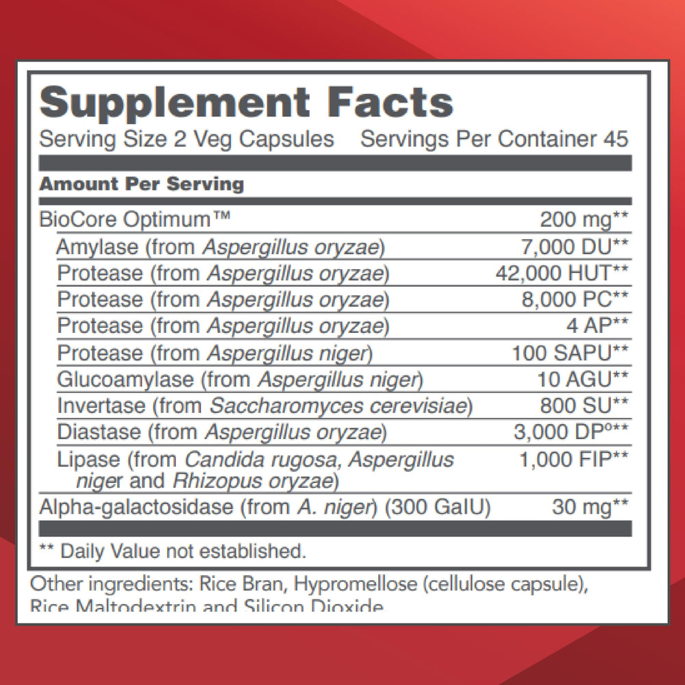 Close-up of BioCore Enhanced Enzymes capsules