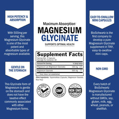 Supplement facts panel showing 500mg magnesium glycinate per capsule