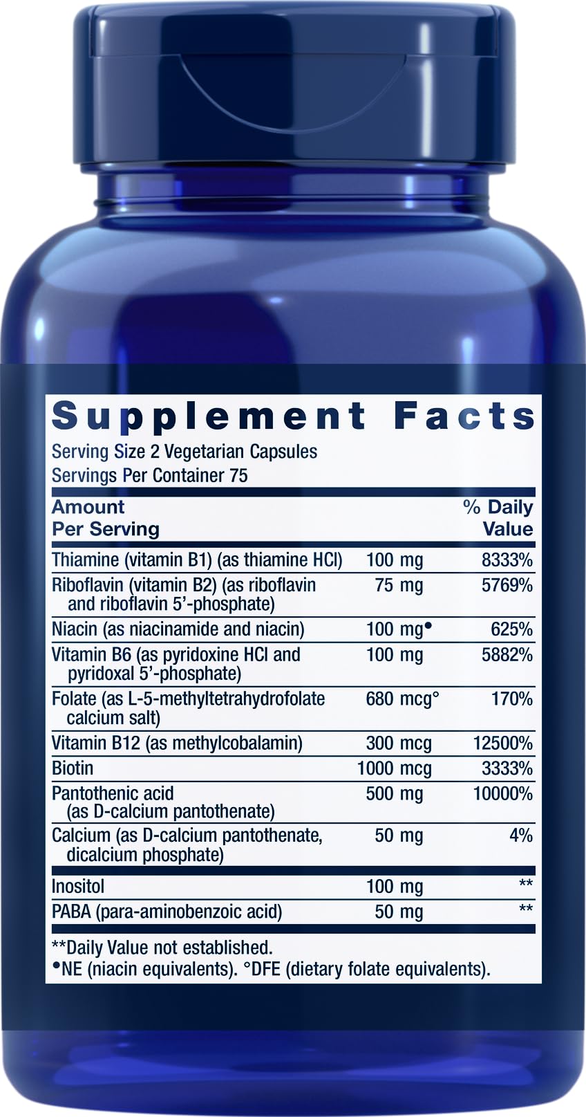 Close-up of Life Extension BioActive Complete B-Complex bottle label