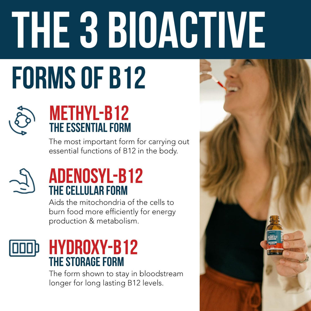 BioActive Vitamin B12 product bottle label highlighting 60 servings
