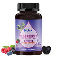 Front view of Biobor Natural Black Elderberry Gummies 150mg bottle