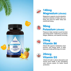 Nutrition facts for Biobor Potassium Magnesium Gummies showing Mg and K amounts