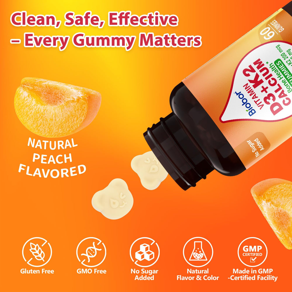 Close-up of yellow peach flavored Biobor gummies