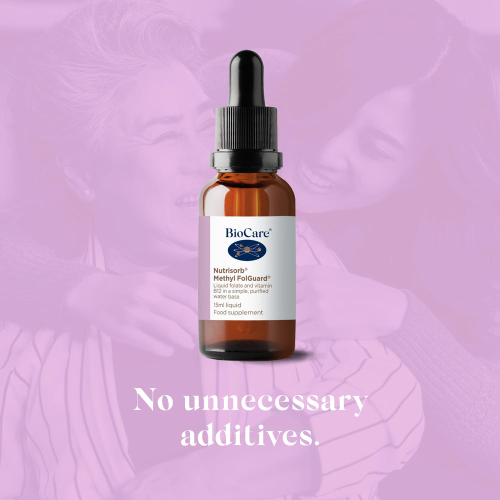 Front label of BioCare Nutrisorb Methyl Folguard bottle