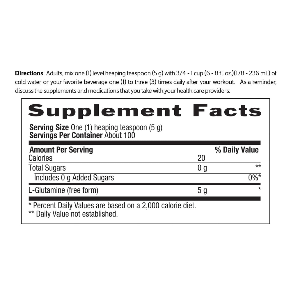 Vegan, gluten-free, keto-friendly Biochem Glutamine Pure Powder label