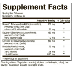 Sereni-Pro ingredients: Ashwagandha, Eleuthero, Lavender, Rhodiola