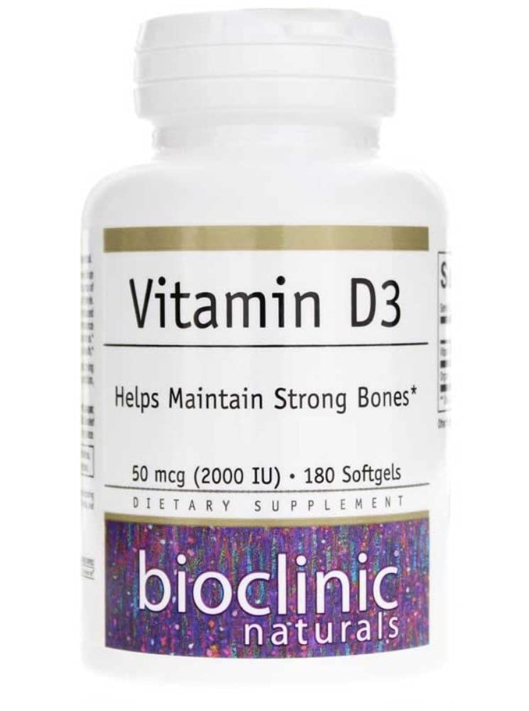 Bottle of Bioclinic Naturals Vitamin D3 2000 IU (180 softgels)