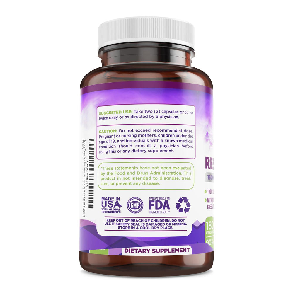 Supplement facts and ingredient list for Biodora Resveratrol 1600mg