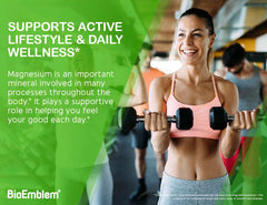 BioEmblem Triple Magnesium Complex bottle on table for easy daily supplementation.