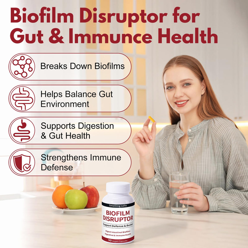 Close-up of enzyme capsules and labeling for gut health