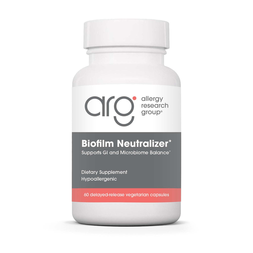 Biofilm Neutralizer front label with Allergy Research Group branding
