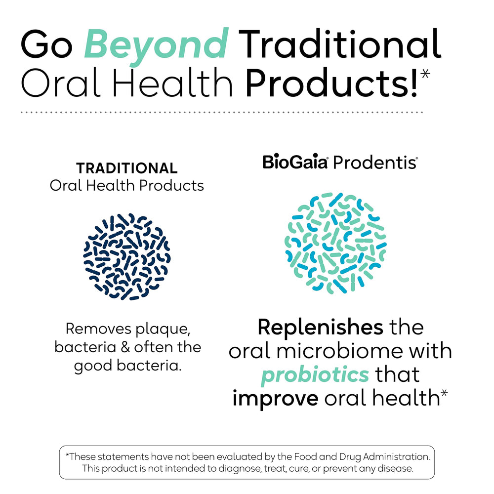 Hands holding Prodentis drops for oral care