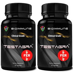 BioImmune Testagra hero bottle highlights 2-pack savings for athletic support.