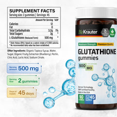 BIO KRAUTER L-Glutathione Gummies 90-count packaging close-up shows product scale.