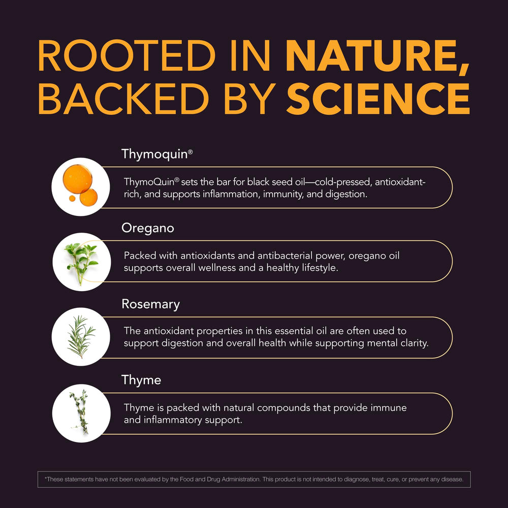Herbal blend with oregano, rosemary, and thyme oils