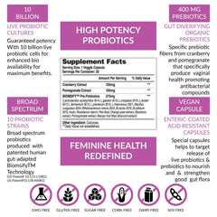 Biom Feminine Probiotics bottle with Cranberry & Pomegranate imagery
