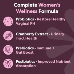 Product label highlighting probiotics and cranberry ingredients