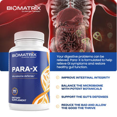 BioMatrix para-X packaging emphasizes 90 veggie capsules for a 30-60 day supply