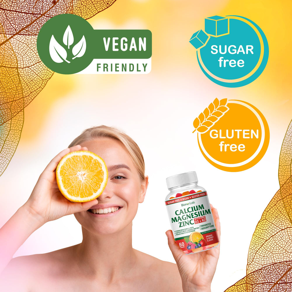 Label showing vegan, GMP-certified, GMO-free, sugar-free, and gluten-free