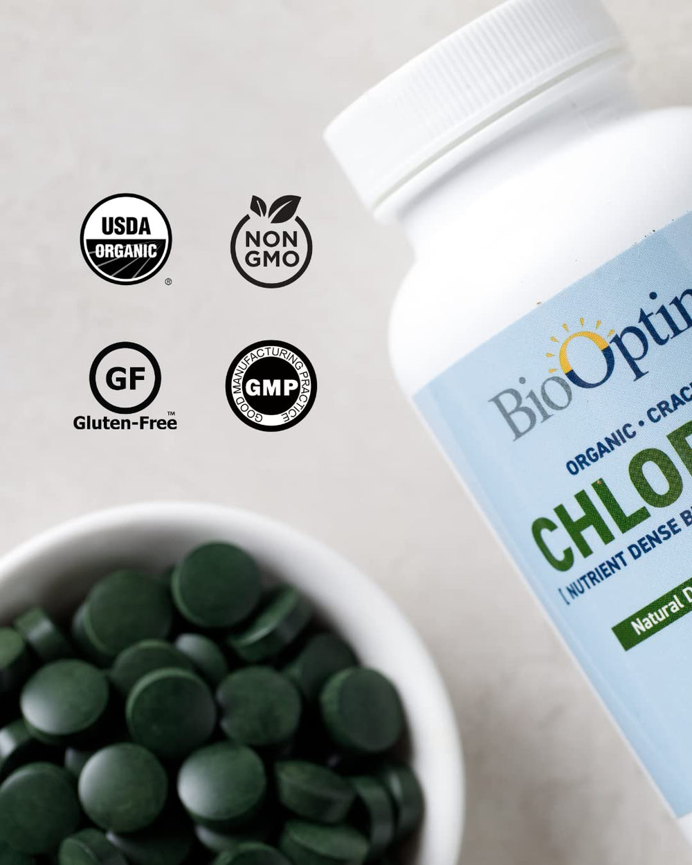 BioOptimal Chlorella tablets product packaging