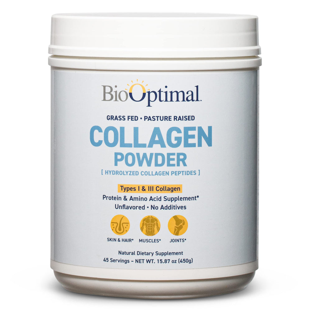 Front view of BioOptimal Collagen Powders tub
