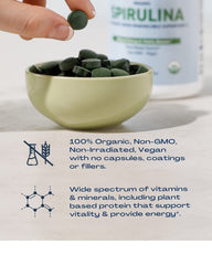 Nutritional ingredients panel for BioOptimal Spirulina tablets