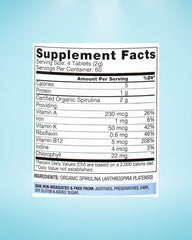 Packaging for BioOptimal Spirulina Tablets featuring organic and non-GMO labeling.
