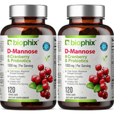 Biophix D-Mannose 1000mg capsules bottle with Cranberry & Probiotics