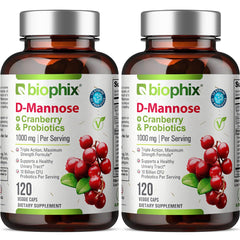 Biophix D-Mannose 1000mg capsules bottle with Cranberry & Probiotics