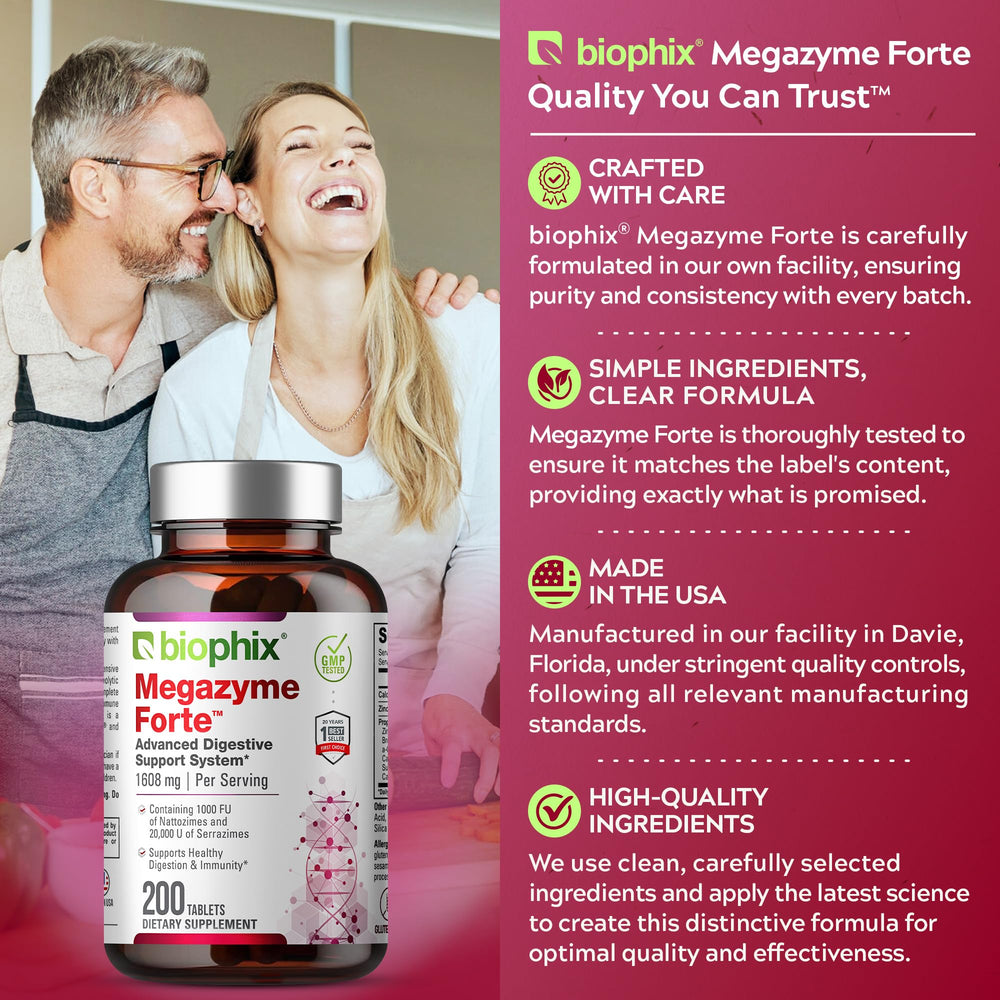 Nutrition facts panel on Biophix Megazyme Forte bottle