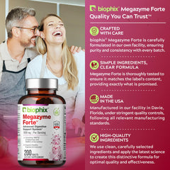 Nutrition facts panel on Biophix Megazyme Forte bottle