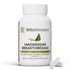 Front view of BIOptimizers Magnesium Breakthrough showing 7 magnesium forms including glycinate, malate, and citrate