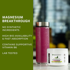 Close-up of BIOptimizers Magnesium Breakthrough Drink highlighting eight bioavailable forms