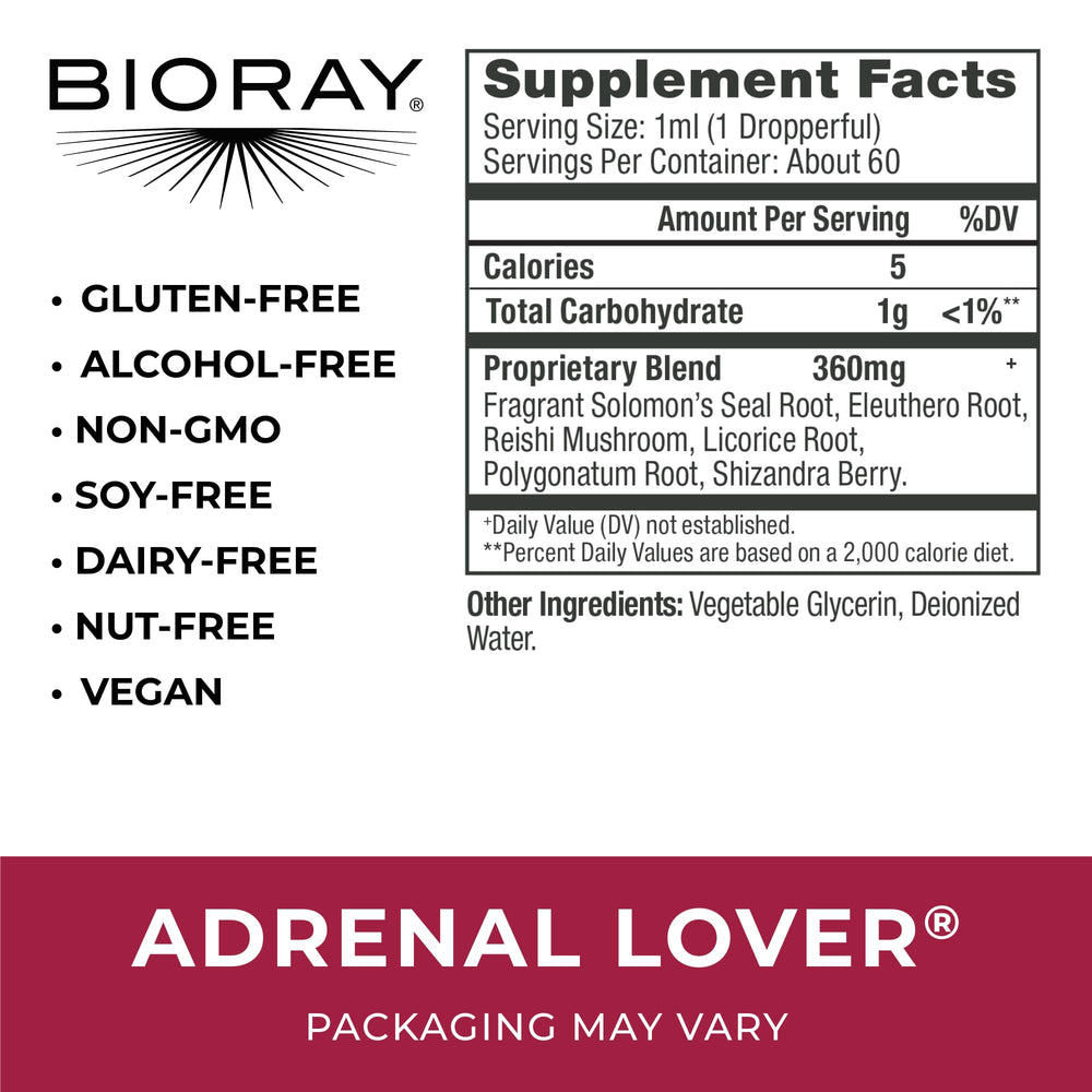 BIORAY Adrenal Lover bottle label showing ingredients