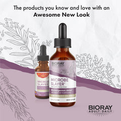 BIORAY Daily Microbe Slayer ingredients image emphasizing organic herbs promoting safety.